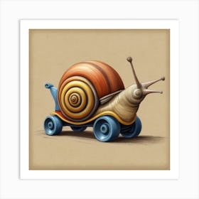 Snail On A Toy Car Art Print