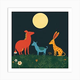 Giraffe And Zebra Art Print