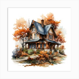 Watercolor House In Autumn 1 Art Print