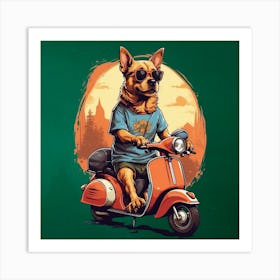 Dog Riding A Moped Art Print