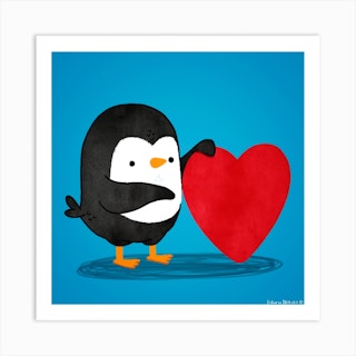 Penguin With A Big Heart Art Print