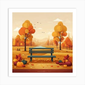 Autumn Park With Bench Art Print