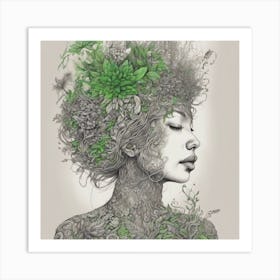 Woman With Green Hair Art Print