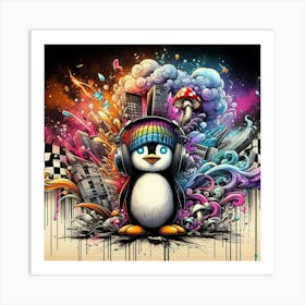 Penguin With Headphones 6 Art Print