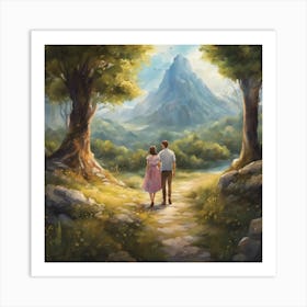 Couple Walking In The Forest Art Print