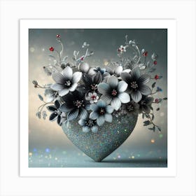 Heart Vase With Flowers Art Print