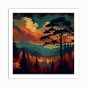 Sunset In The Forest 61 Art Print