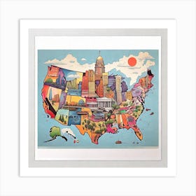 United States Map Print Art Print