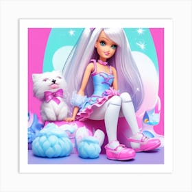 Doll Girl Cat Lover Art Print