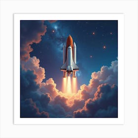 Space Shuttle With A Watercolor Enchanting Star Nebula 1 Art Print