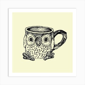 Vintage Owl Mug Linocut Square Art Print
