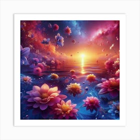 Colorful Flowers In The Water Art Print