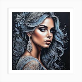 Beautiful Woman With Blue Hair Art Print