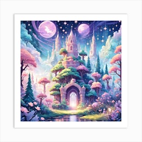 A Fantasy Forest With Twinkling Stars In Pastel Tone Square Composition 235 Art Print