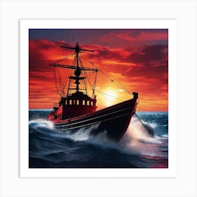 Fishing Boat At Sunset Art Print