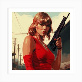 Freddypaps Taylor Swift With A Gun Art Print