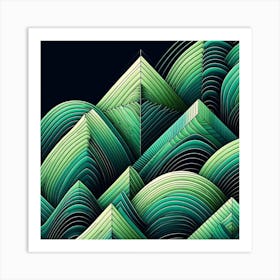 Geometric Art Green waves of palm leaf 3 Art Print