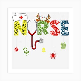 Funny Nurse Christmas Merry Xmas Ball Light Garden Reindeer Art Print