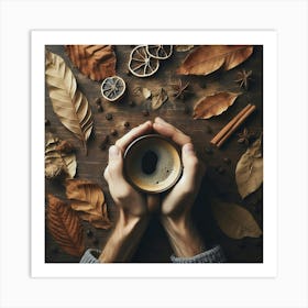 Coffee And Autumn Leaves Art Print