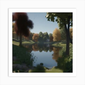 Pond In Autumn Art Print