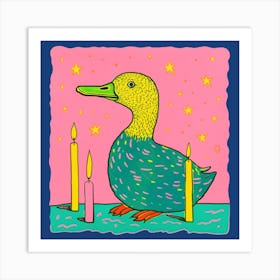 Colourful Birthday Duckling Linocut Style 3 Art Print
