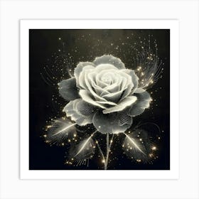 White Rose With Feathers Art Print