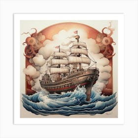 Octopus Ship Art Print