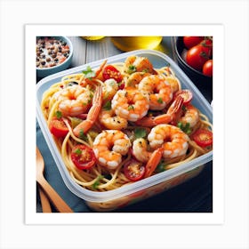 Pasta With Shrimp And Tomatoes Art Print