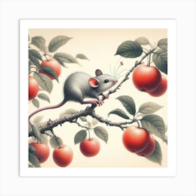 Mouse On Apple Tree Art Print