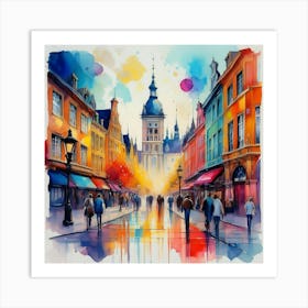 Watercolor Of A City Street Art Print