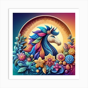 Colorful Horse With Flowers Art Print