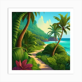 Tropical Landscape With Palm Trees 1 Art Print