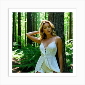 Model Female Woods Forest Nature Fashion Beauty Portrait Trees Greenery Wilderness Outdoo (28) Art Print