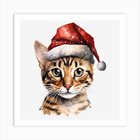 Bengal Cat In Santa Hat 2 Art Print