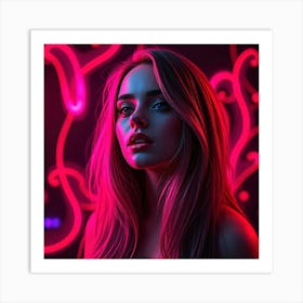 Purple and Pink Neon Girl Art Print