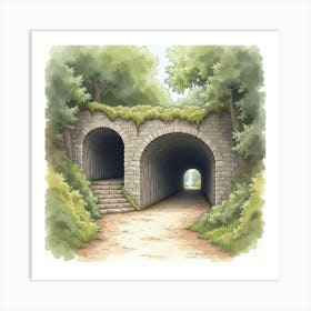 Watercolor Of The Chislehurst Caves In Kent, Capturing Its Underground Passageways And Historic Significance Art Print