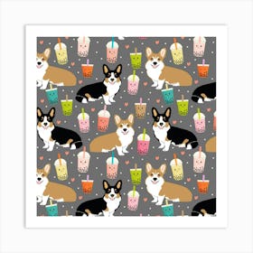 Corgi Boba Tea Bubble Tea Kawaii Food Welsh Corgis Dog Art Print