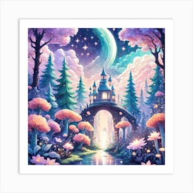 A Fantasy Forest With Twinkling Stars In Pastel Tone Square Composition 104 Art Print