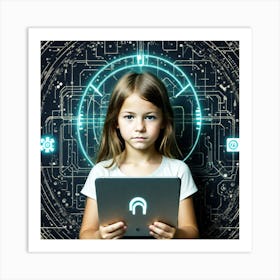 Young Girl Using Tablet Computer 1 Art Print