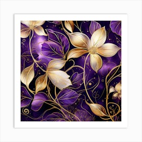 Gold And Purple Floral Pattern Art Print
