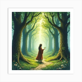 Druid Summoning Nature Spirits In An Ancient Forest, Watercolor Art 1 1 Art Print