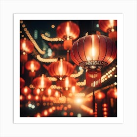 Chinese Lanterns At Night Art Print