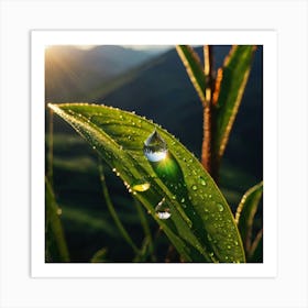 Water Droplets On A Leaf Art Print