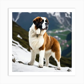 St Bernard Dog In Mountain (25) Art Print