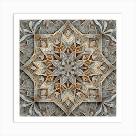 Firefly Beautiful Modern Detailed Floral Indian Mosaic Mandala Pattern In Neutral Gray, Silver, Copp Art Print