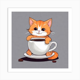 Cute Orange Kitten Loves Coffee Square Composition 42 Art Print