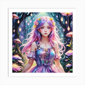 Fairy Girl In The Forest - Moonlit Serenade Series Art Print