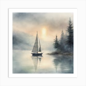 Sailboat In The Mist Art Print