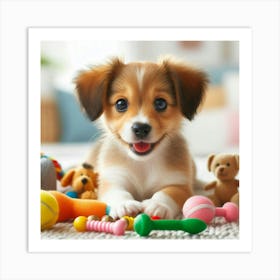 Puppy With Toys Art Print