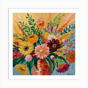 Flowers With A Butterfly Art Print